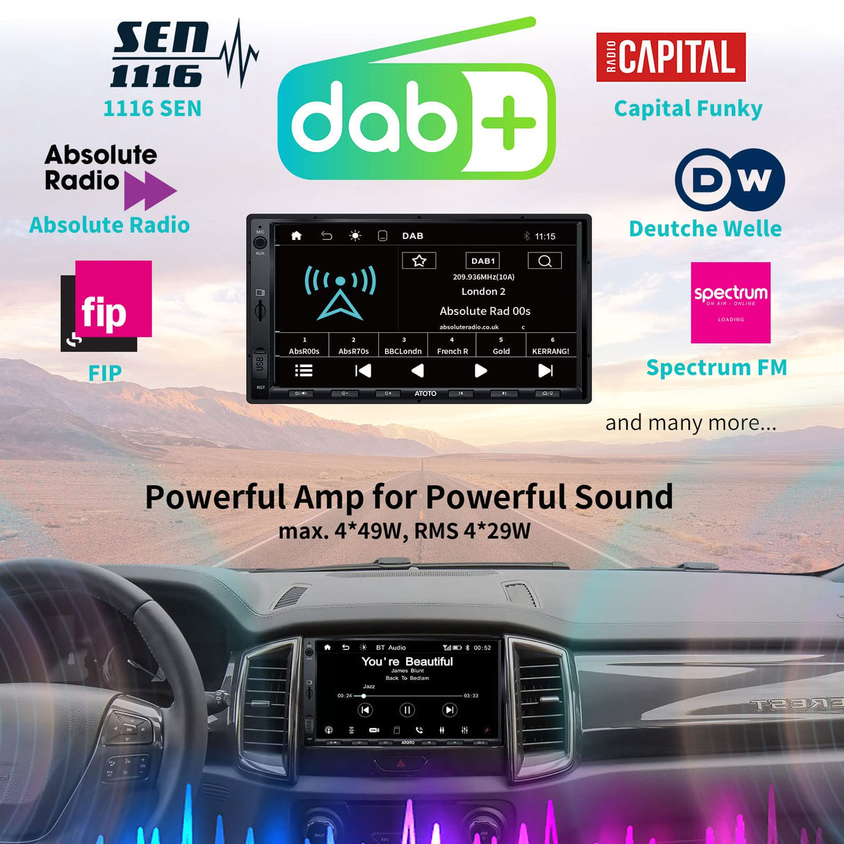 ATOTO F7WE Doppel-DIN Autoradio 7-Zoll Bildschirm, Digital Media Receiver mit Bluetooth, Wireless CarPlay & Android Auto, MirrorLink, FM/AM/RDS/GPS, HD Live Rückansicht, Sprachsteuerung, F7G2B7WE