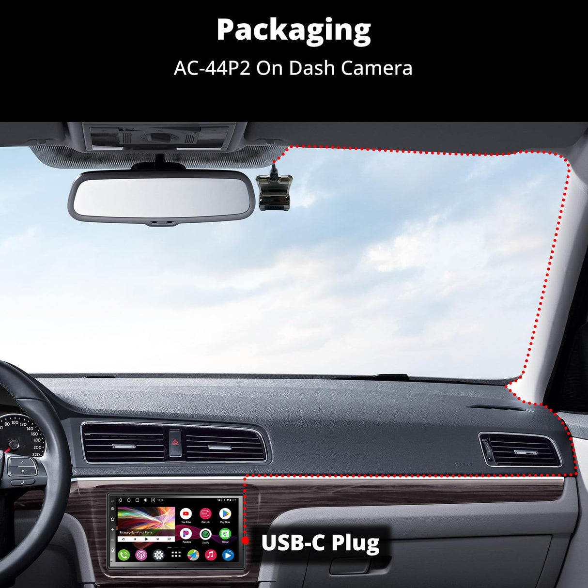 ATOTO AC-44P2 1080P USB On-Dash DVR Camera, Auto Recording, Compatible with ATOTO A5/A6/S8/P9 (Not F7/P8/P5/X10)