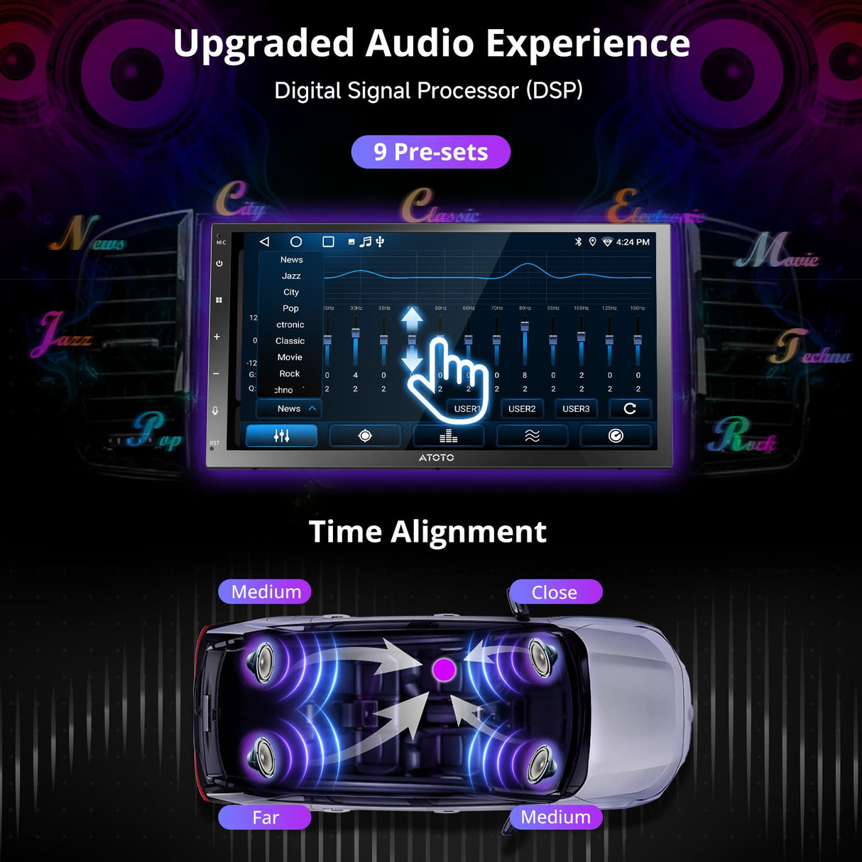 ATOTO A5LG2B7T 7" Double Din Car Stereo, HD Touchscreen, Wireless CarPlay & Android Auto, Bluetooth & WiFi, Built-in GPS Navigation, DSP Audio Technology, 2G+32G