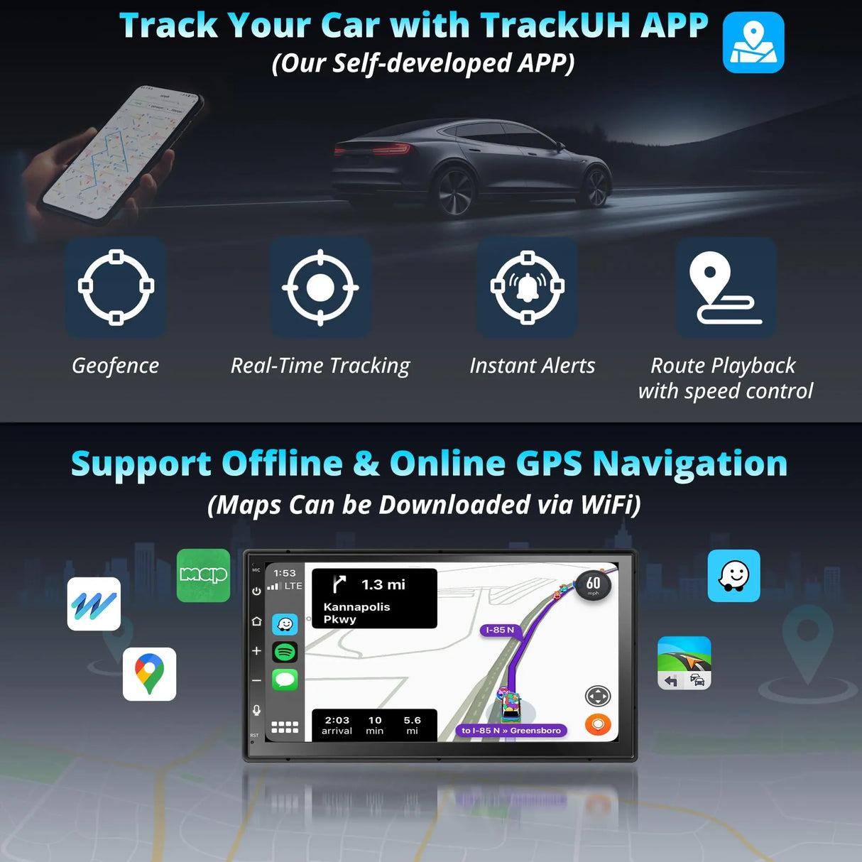 ATOTO A6G2B7PL Radio 2 DIN Android 7" QLED con Pantalla Táctil, 4G+64G, CarPlay y Android Auto Inalámbrico, 2 Bluetooth, 4G LTE, MirrorLink