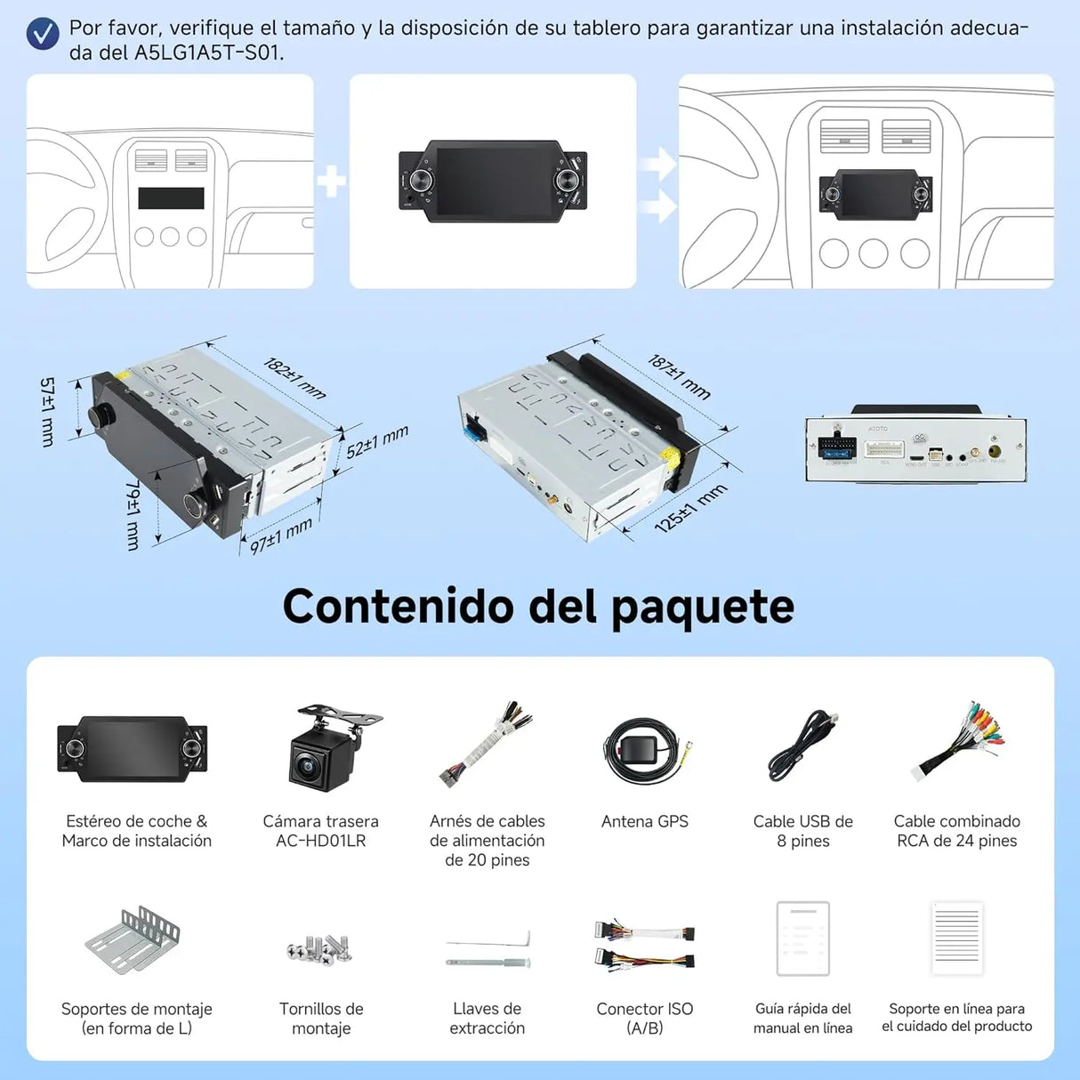ATOTO A5LG1A5T 5" 1 Din Radio coche Android Pantalla Táctil con Cámara de Visión Trasera, CarPlay & Android Auto Inalámbrico, WiFi/BT/USB Tethering, MirrorLink, RDS/FM/GPS, Control por Voz, 2G+32G