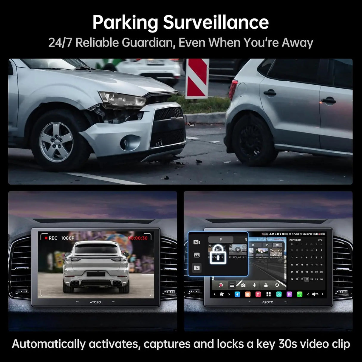 ATOTO AC-FHD02DV 1080P Dash Cam, GPS Playback, 136° Wide, WDR, Night Vision, 24H Parking, G-Sensor, Loop Record, Outage-Proof, 128GB Max, X10 Series Only