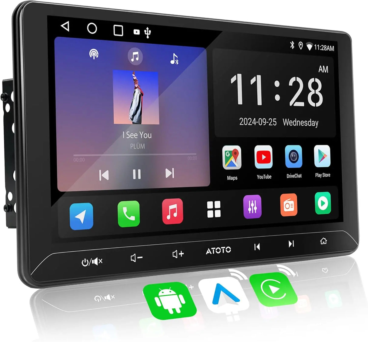 ATOTO A5LG211T 10.1" Android Double Din Car Stereo, Touchscreen, Wireless CarPlay & Android Auto, Wi-Fi/BT/USB Tethering, 24-Band EQ DSP, Bluetooth, MirrorLink, FM/AM/TF, 2G+32G