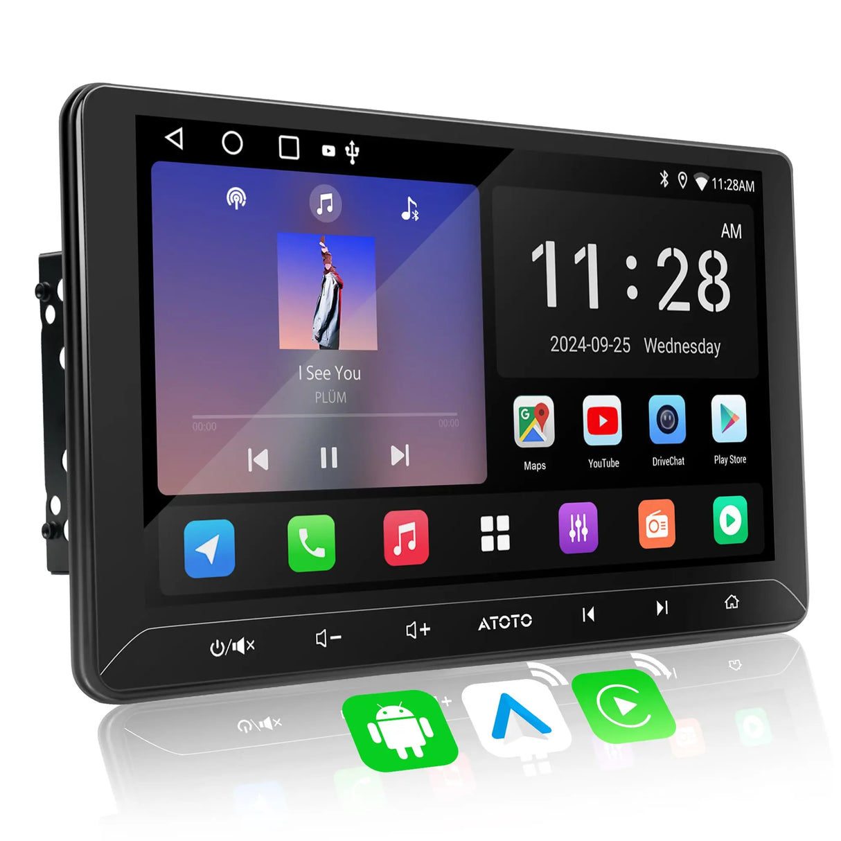 ATOTO A5LG211T 10.1" Android Double Din Car Stereo, Touchscreen, Wireless CarPlay & Android Auto, Wi-Fi/BT/USB Tethering, 24-Band EQ DSP, Bluetooth, MirrorLink, FM/AM/TF, 2G+32G