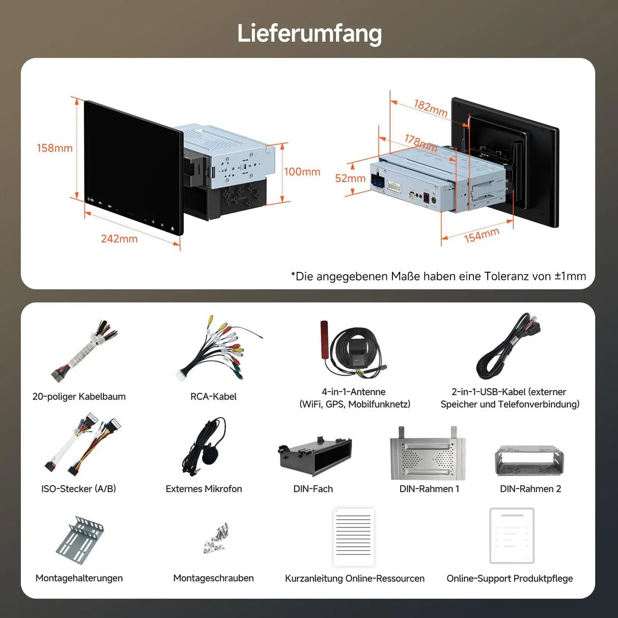 ATOTOZONE S8MS 10 Zoll Autoradio Android Adaptiv für 1DIN & 2DIN, QLED Schwebendes Bildschirm, 4G LTE, Wi-Fi/Bluetooth/USB, Wireless CarPlay&Android Auto, Dual BT, 36EQ, DSP, LRV, 4G+32G