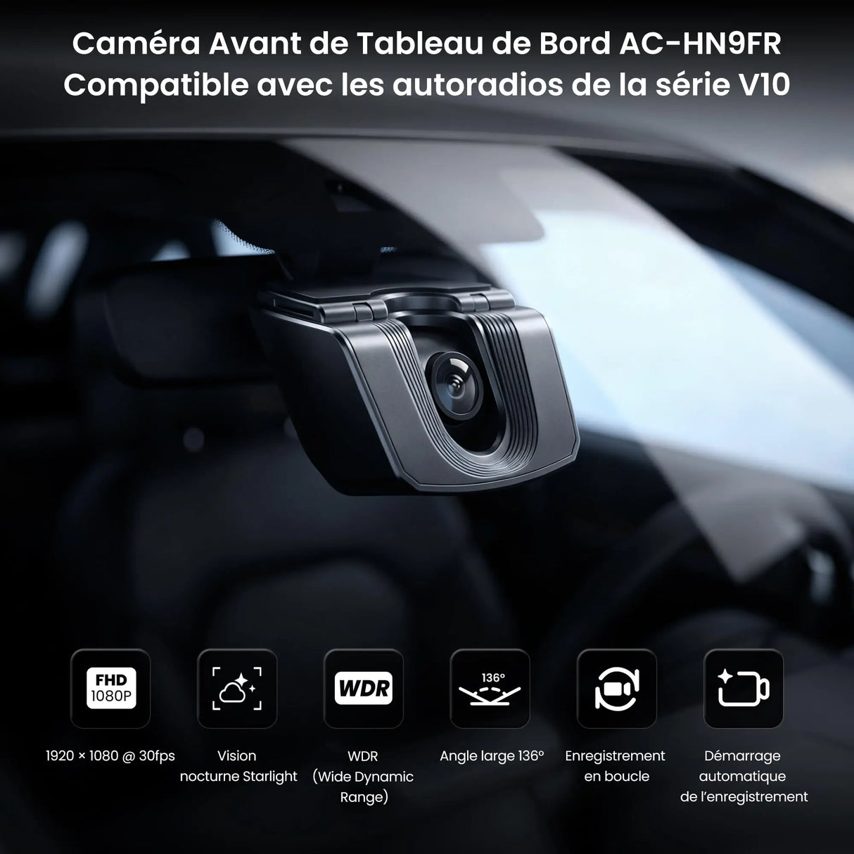 ATOTO AC-HN9FR Caméra Dash Avant AHD 1080p, 30fps, Vision Nocturne Starlight, WDR, Grand-Angle 136°, G-Capteur, Mode Parking, Enregistrement en Boucle, Lecture Trace GPS, Série V10