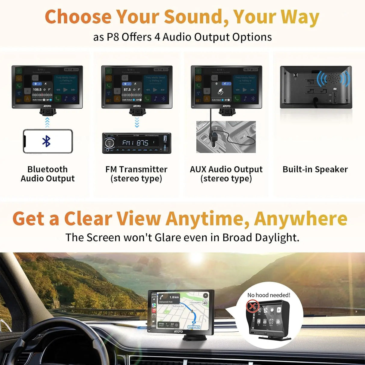 ATOTO P8 7 インチ GPS 自動 – Telecamere Doppie フル HD、Telecomando、QLED タッチスクリーン、CarPlay e Android Auto Senza Fili、Luminosità Adattiva WDR、Schermo per Auto