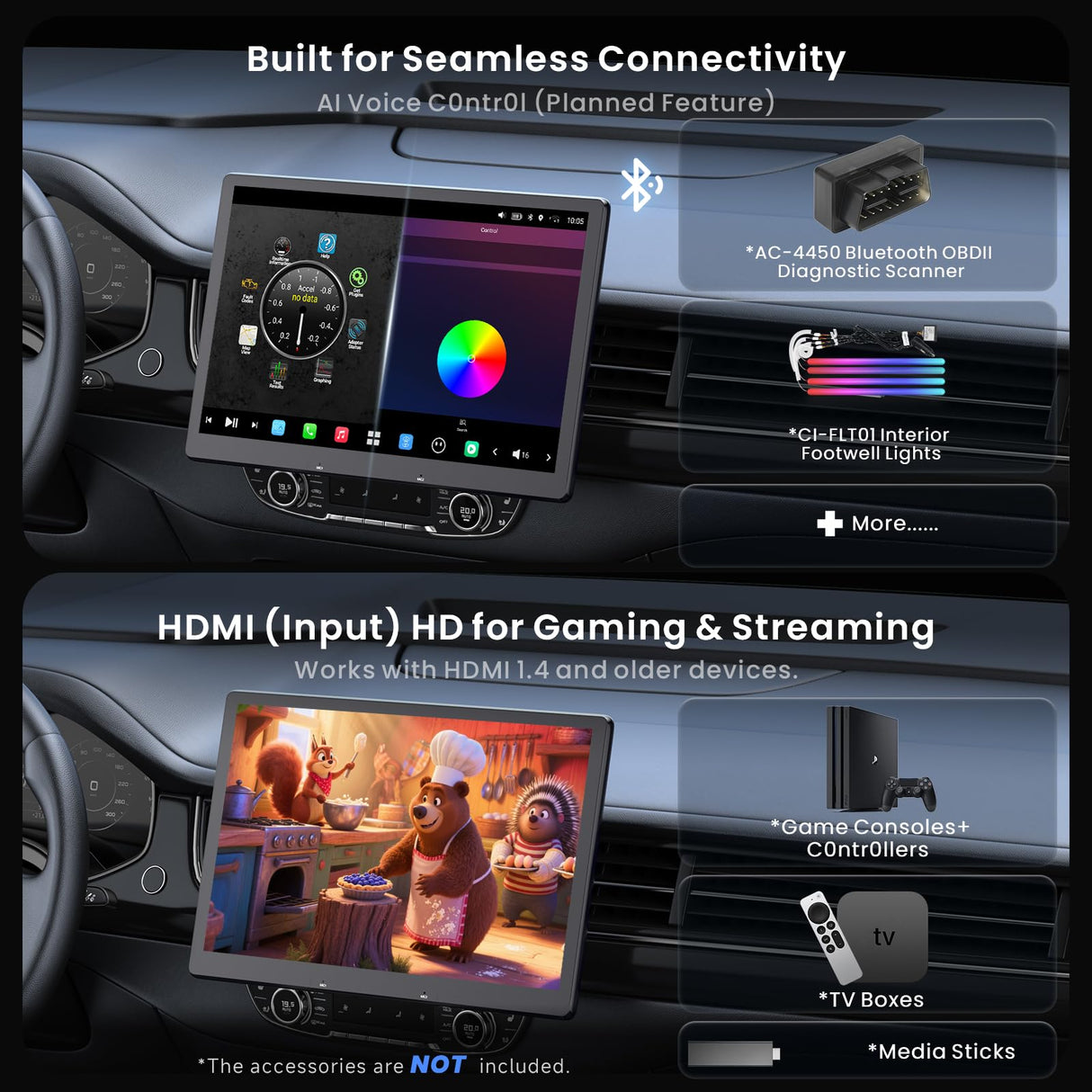 ATOTO X10G129E 12.9" Floating Screen Single Din Android Car Stereo, 8GB+128GB QLED Single Din Head Unit with Wireless CarPlay & Android Auto, 4G LTE, GPS, Dual Bluetooth, 36-Band EQ, AI Assistant