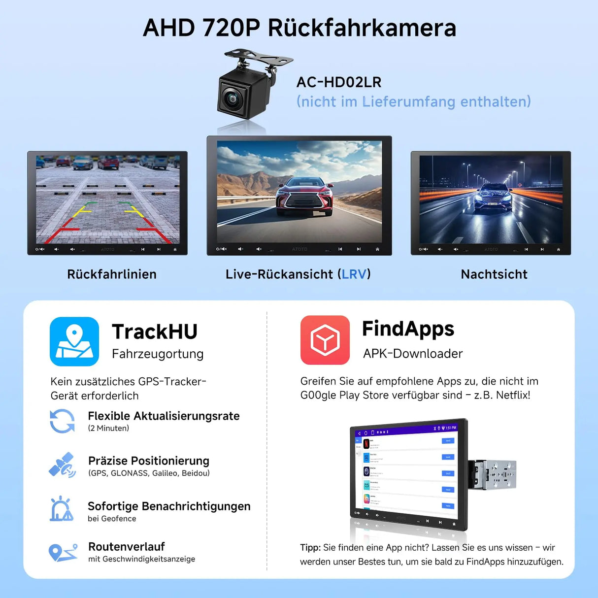 ATOTOZONE A5L 10 Zoll Android Autoradio 2G+32G, Adaptiv für 1DIN & 2DIN, Schwebendes Display, Wireless CarPlay & Android Auto, WiFi/BT/USB Tethering, MirrorLink, DSP/FM/RDS,Rückfahrkamera
