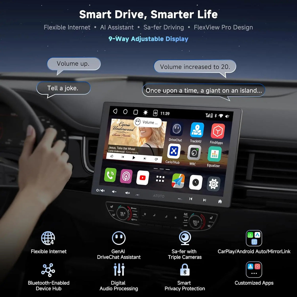 ATOTO S8G1104MS 10" Single Din & Double Din Car Stereo with Backup Camera, Floating QLED Screen, Wireless CarPlay & Android Auto, 4+32G, 4G LTE, ChatGPT-Powered AI Voice Control & Android Radio