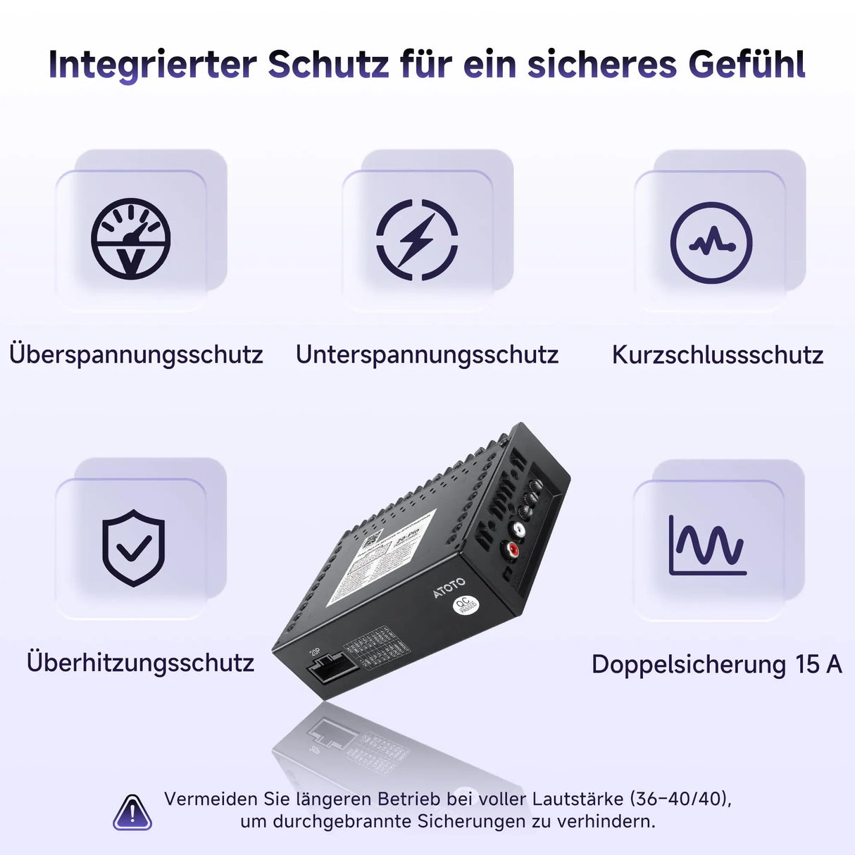 ATOTO CA-AEC122DL Kompakter 4-Kanal Auto-Verstärker, RMS 4x60W, Klasse D TI TPA3221, 2m Stromkabel, Anpassbarer EQ, Kompatibel mit ATOTO Autoradios