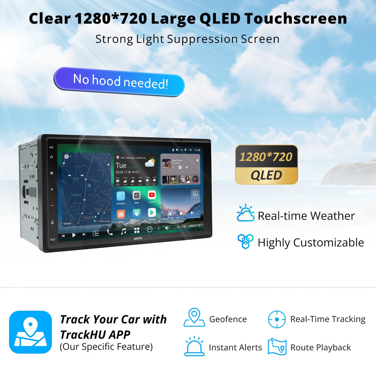 ATOTO X10DG209E 9.35" QLED DAB+ Android Double Din Car Audio 8+128G 4G LTE Wireless CarPlay & Android Auto AI Voice Assistant GPS Tracking Dual Camera Inputs & Mic & Bluetooth