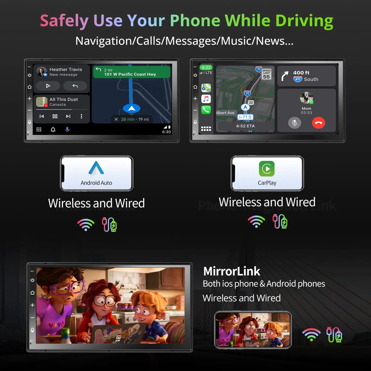 ATOTO A6G2B7PF 7" QLED Double Din Car Stereo, Touchscreen, Wireless CarPlay and Android Auto, Dual Bluetooth, GPS Tracking, MirrorLink, WiFi/BT/USB Tethering, 2G+32G