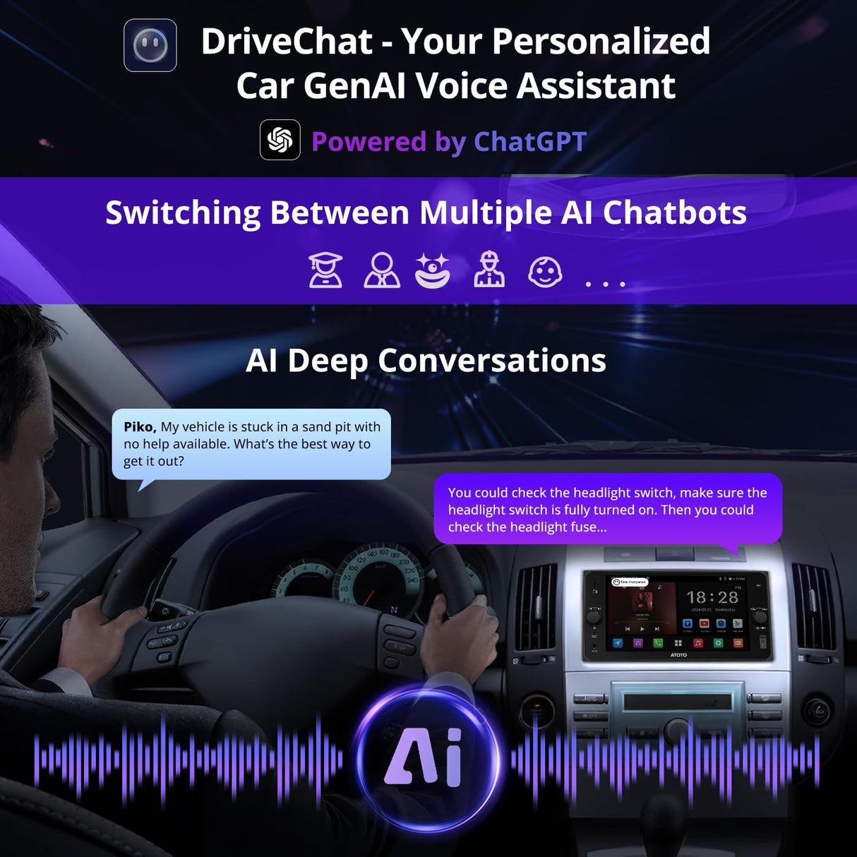 A5L 7" Double Din Car Stereo with Wireless CarPlay & Android Auto Compatible with Toyota Camry Corolla, Touchscreen car Radio, Wi-Fi/BT Tethering, 24 Band EQ DSP, Bluetooth, Mirror Link,FM/AUX/TF