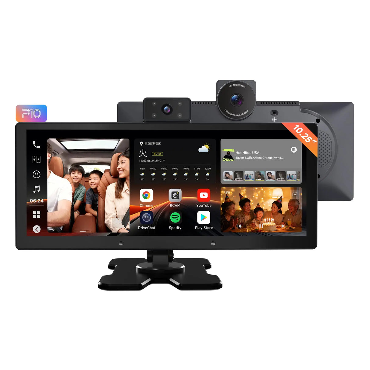 ATOTO P1025M2M 10.25イン QLED 大画面 ポータブルナビ Androidナビ【8GB+128GB / 4G LTE 内蔵】ワイヤレス CarPlay Android Auto 1280*720 高画質 Bluetooth Wi-Fi 高速動作