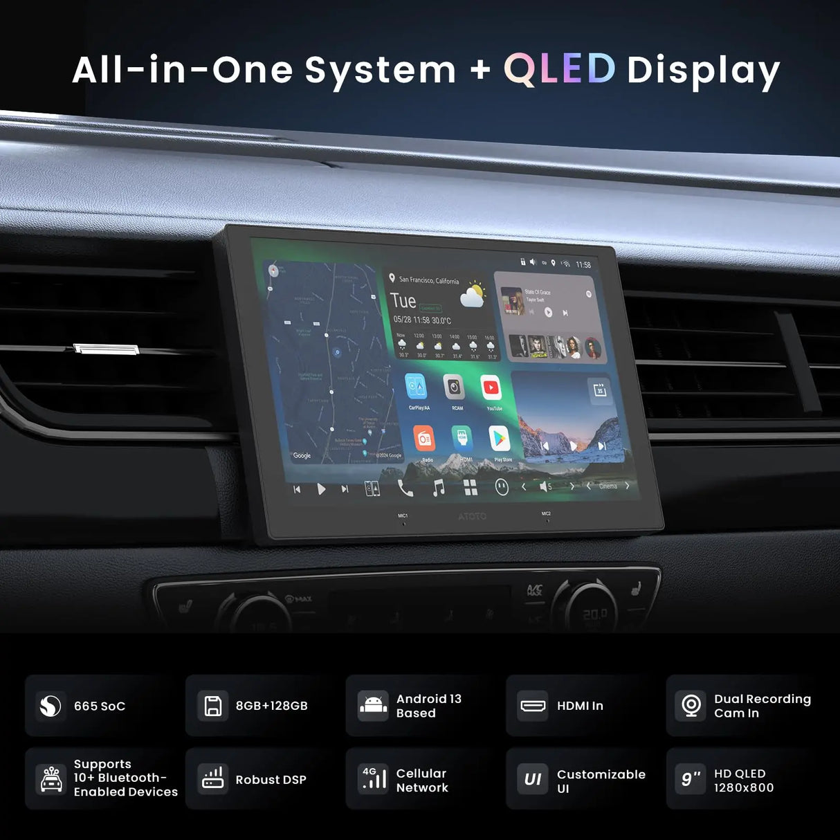 ATOTO X10G209E 9" Double Din Car Stereo, 8G+128G Android Head Unit, Wireless CarPlay & Android Auto, ChatGPT AI Control, GPS Tracking, Dual Microphone, Dual Bluetooth, 4G LTE, 36-Band EQ, HDMI Input