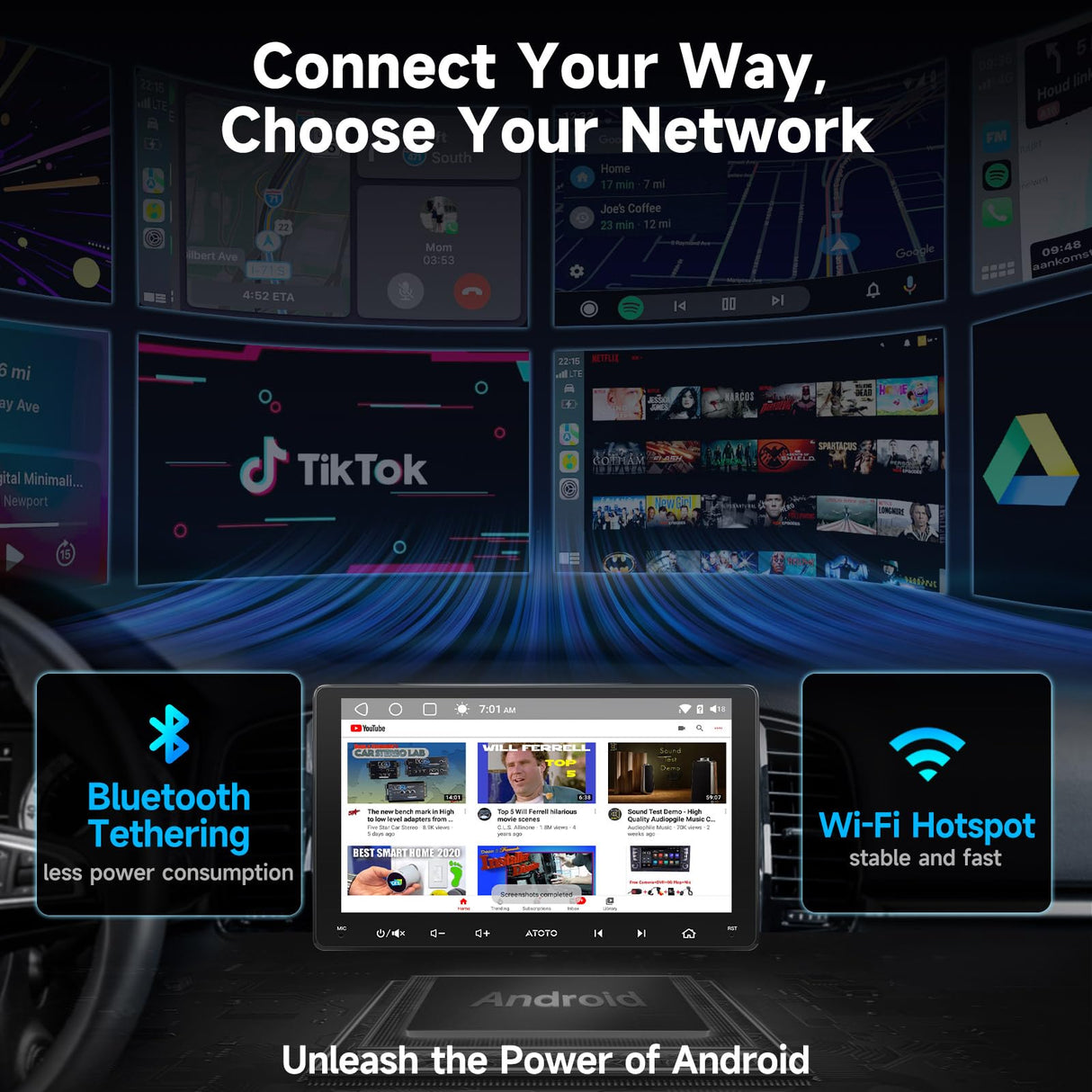 ATOTO A5LG209T Autoradio 2 DIN Android 9" - CarPlay & Android Auto Wireless, Touchscreen, 2GB+32GB, EQ 24-Bande, Bluetooth/WiFi