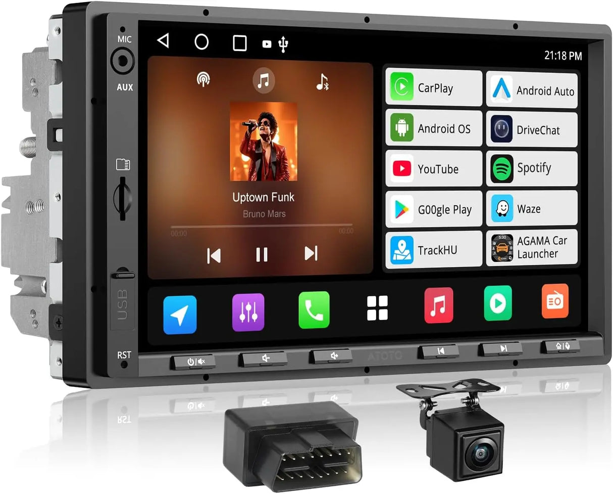 ATOTO A5LG2A7T 7" Double Din Car Stereo with Backup Camera, OBD2 Diagnostic, Wireless CarPlay & Android Auto, GPS, OBD2, Bluetooth, FM/AM/TF, 2G+32G