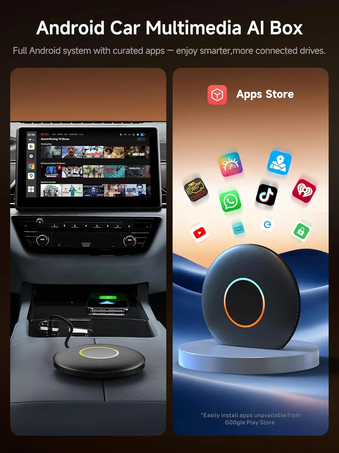 ATOTO CB6 Wireless CarPlay Adapter - Android AI Box, 4GB/64GB, Dual BT, GPS, App Support (Wired to Wireless Converter)