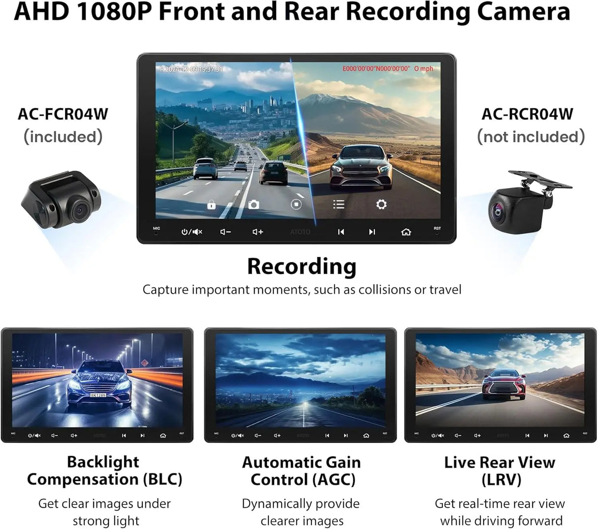 ATOTO S8G2A74MS 7" QLED Double Din Android Car Stereo & 1080P Front Camera, 4G+32G, Smart AI Chat, Wireless CarPlay & Android Auto, Dash Cam, Built-in 4G, Dual Bluetooth, WiFi/USB