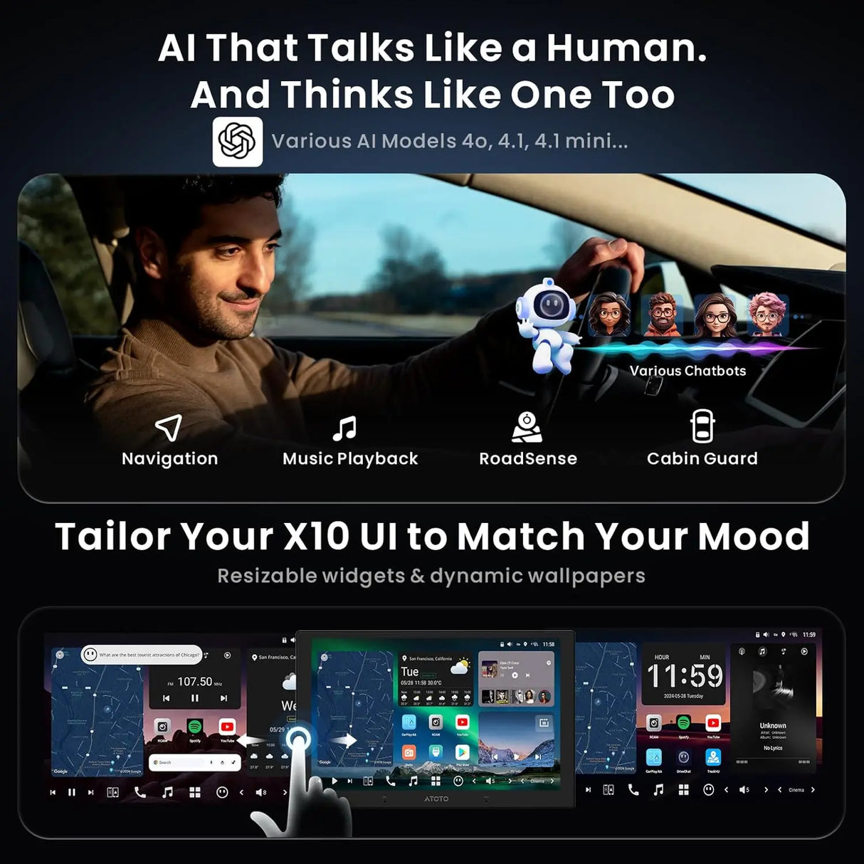 ATOTO X10G209E 9" Double Din Radio with 1080P Dual Dash Cam, Android 8+128G, Wireless CarPlay/Android Auto, HDMI-in & SPDIF Output, DSP, 4G/WiFi, GPS, AI Voice