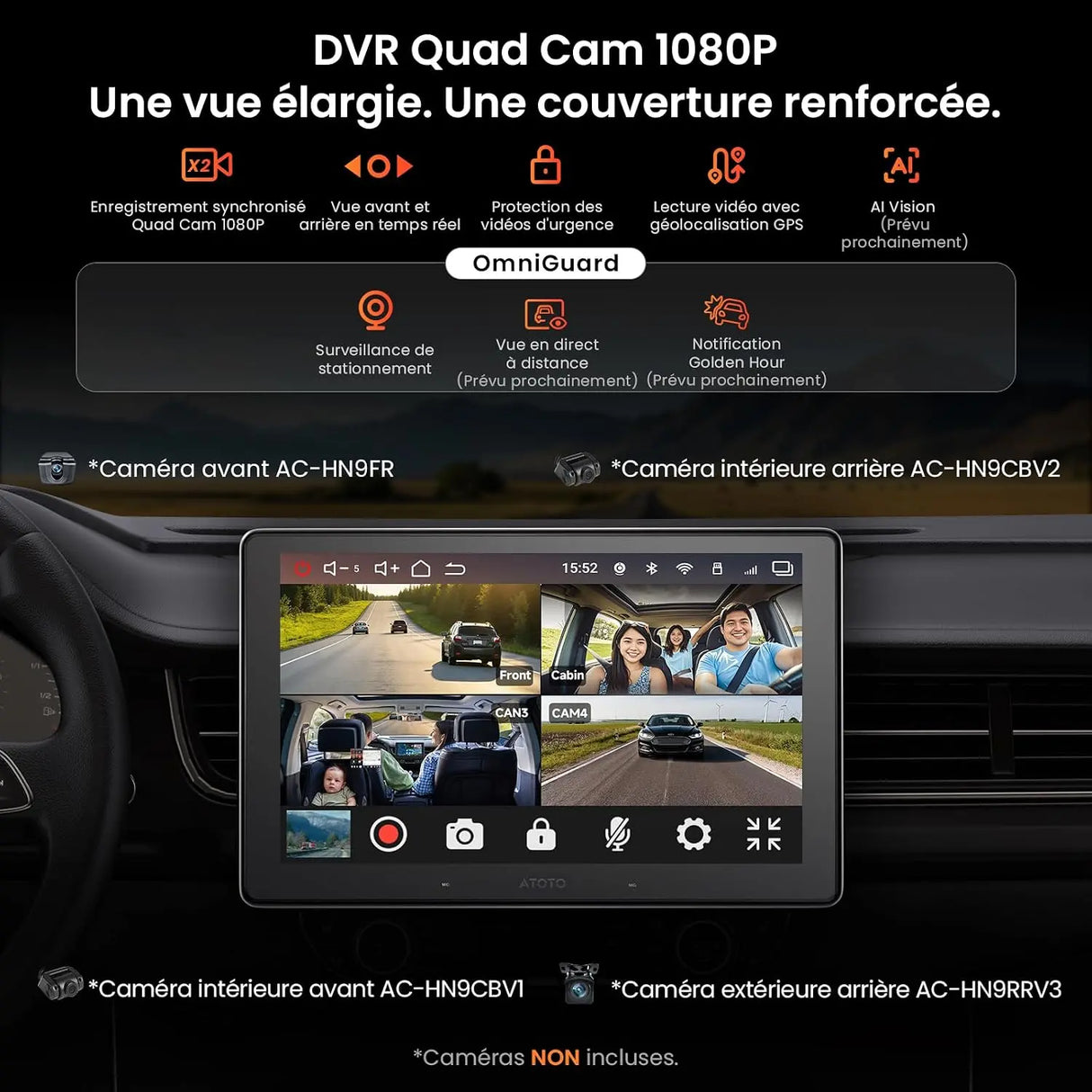 ATOTOEXCEL V10 10.1 Pouces 2 DIN & 1 DIN Autoradio Android, 6G+128G, 4G LTE/Wi-FI, Karaoké embarqué,DVR 4 canaux,DSP 32 Bandes,CarPlay&Android Auto sans Fil, BLuetooth5.4 Con aptX HD, Suivi GPS