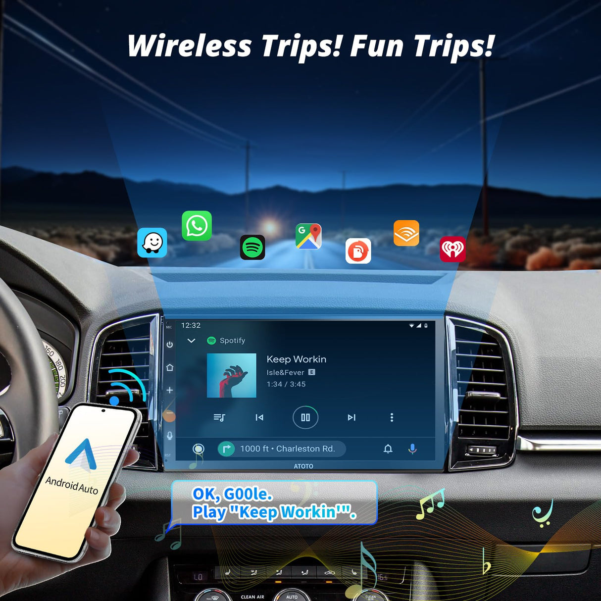 ATOTO F7G2B7WE 7" Double Din Car Stereo, HD LRV Camera, Full Touchscreen, Wireless CarPlay and Android Auto, Bluetooth 5.3, GPS, FM/AM/AUX, 4.1 Channel Audio Out, Screen Mirroring