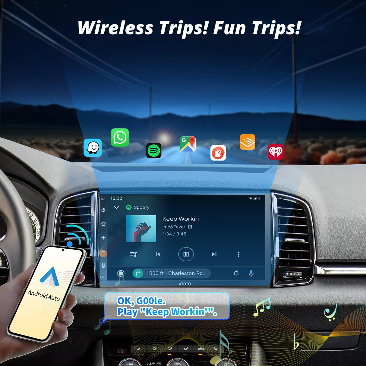 ATOTO F7G2B7WE 7" Double Din Car Stereo, HD LRV Camera, Full Touchscreen, Wireless CarPlay and Android Auto, Bluetooth 5.3, GPS, FM/AM/AUX, 4.1 Channel Audio Out, Screen Mirroring