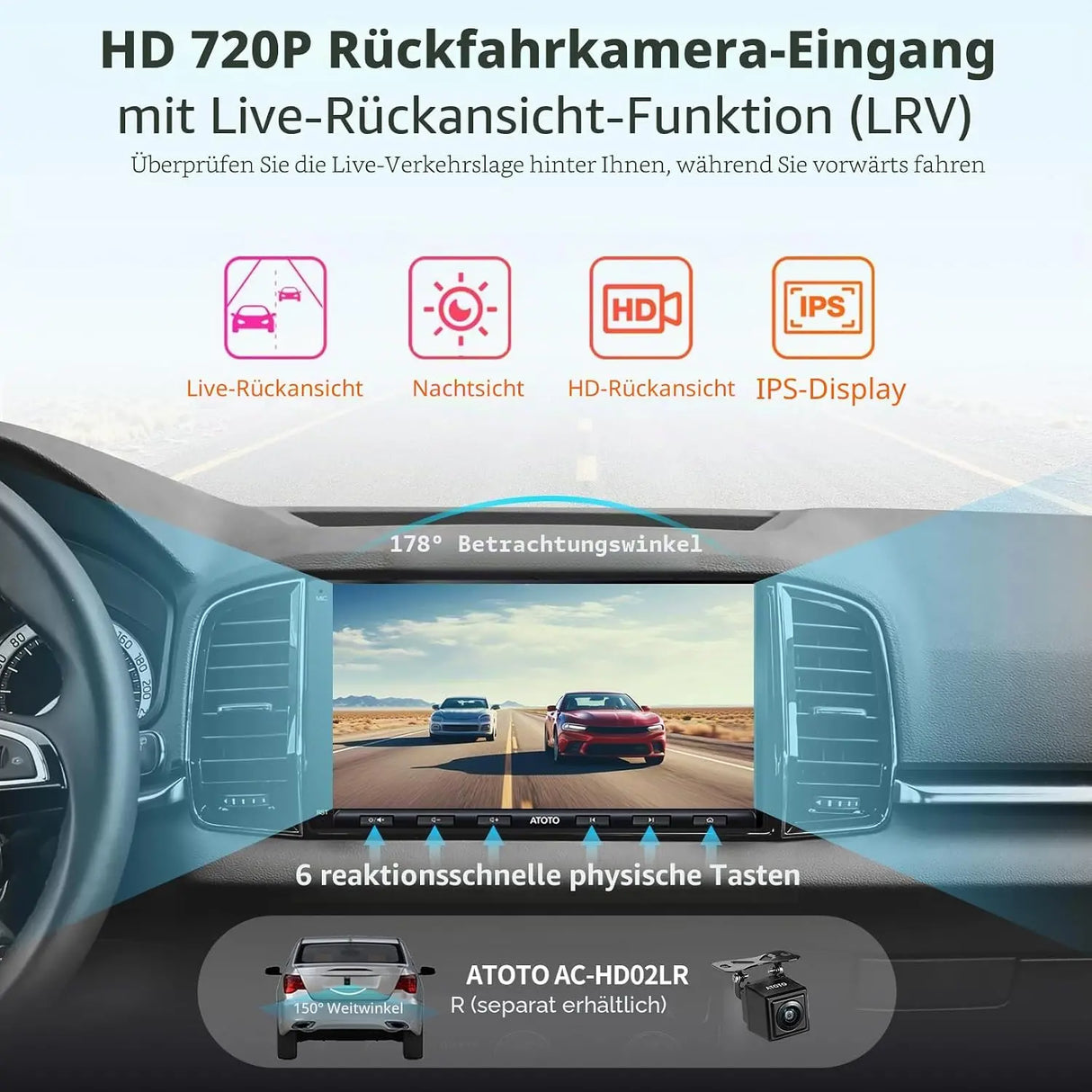 ATOTO A6G2A7PF 7" 2 DIN Autoradio, Android, Wireless CarPlay & drahtloses Android Auto, DAB+ Radio, MirrorLink, Dual Bluetooth, WiFi/BT/USB-Tethering, HD LRV, 2G+32G