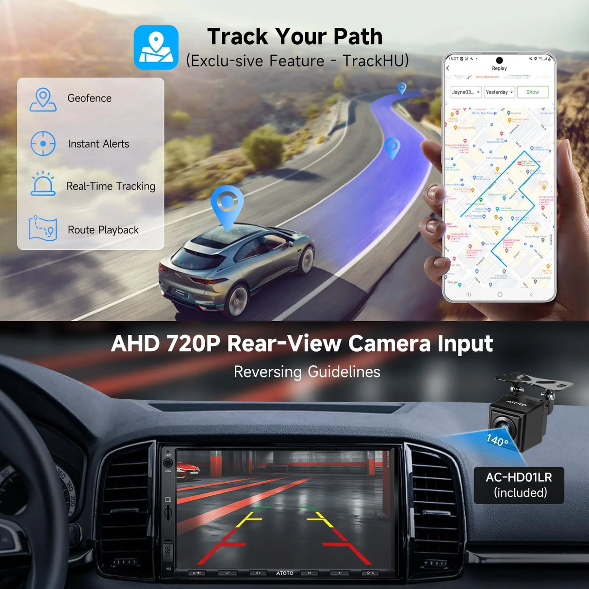 ATOTO A5LG2A7T Radio 2 DIN Android 7" con Cámara Trasera, CarPlay y Android Auto Inalámbrico, WiFi/Bluetooth/USB, MirrorLink, DSP EQ 24 Bandas, 2G+32G, FM/RDS