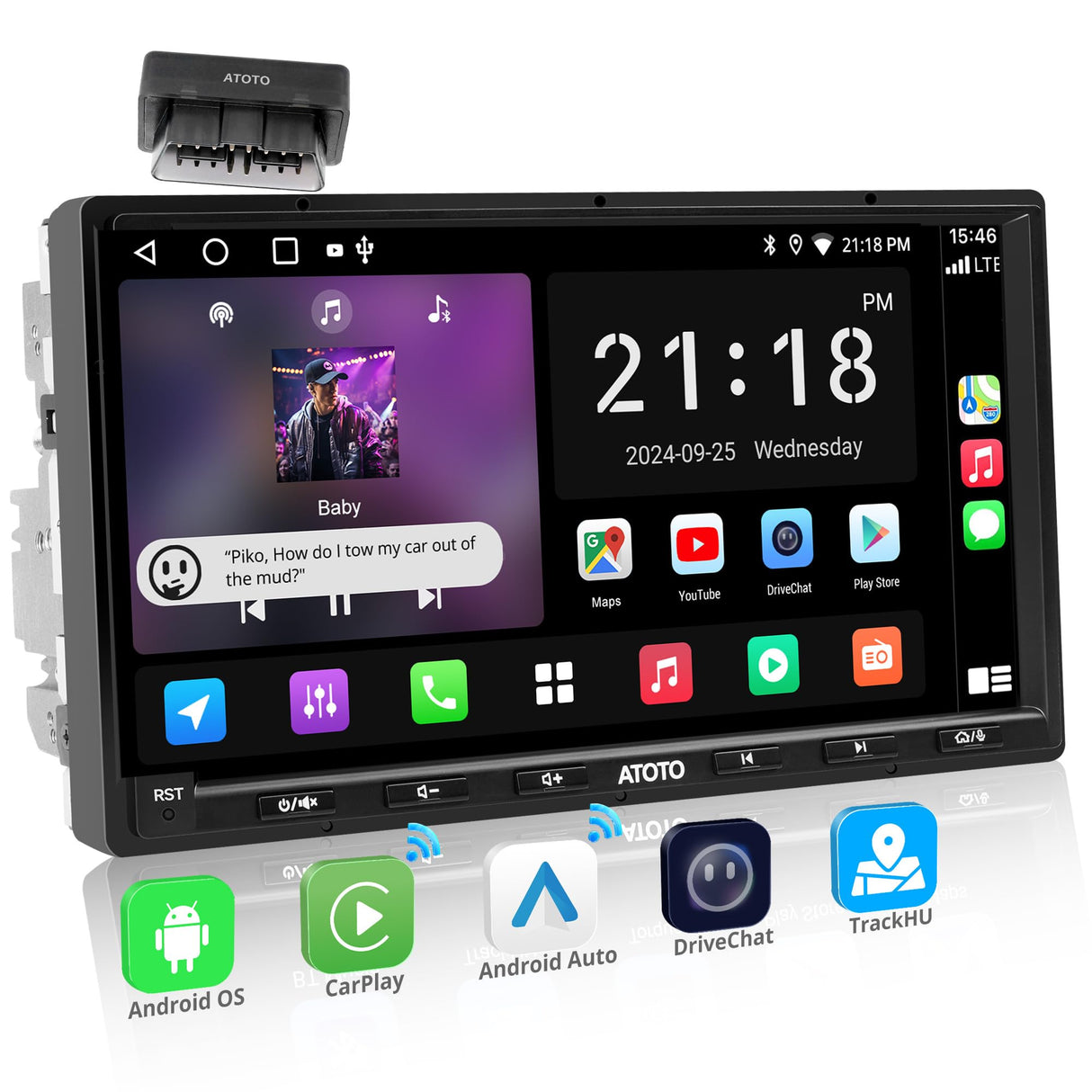 ATOTOEXCEL A5L 2-Zoll-Android-Autoradio – 7 Zoll, 1280 x 720 IPS, CarPlay ohne Kabel und Android Auto ohne Kabel, Android-Autoradio mit OBD2, EQ und 24 Bändern, 2+32 G, WiFi/BT-Tethering, FM/USB/TF