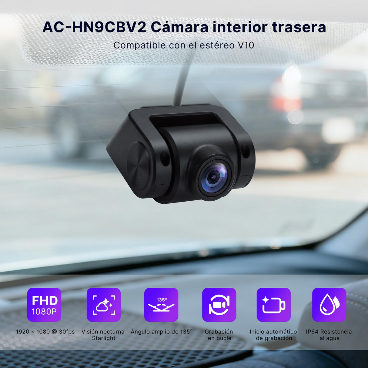 ATOTO AC-HN9CBV2 Cámara Interior Frontal AHD 1080p 30fps, Visión Nocturna Starlight, Gran Angular 135°, Bucle, Parking Mode, Compatible Solo Serie V10