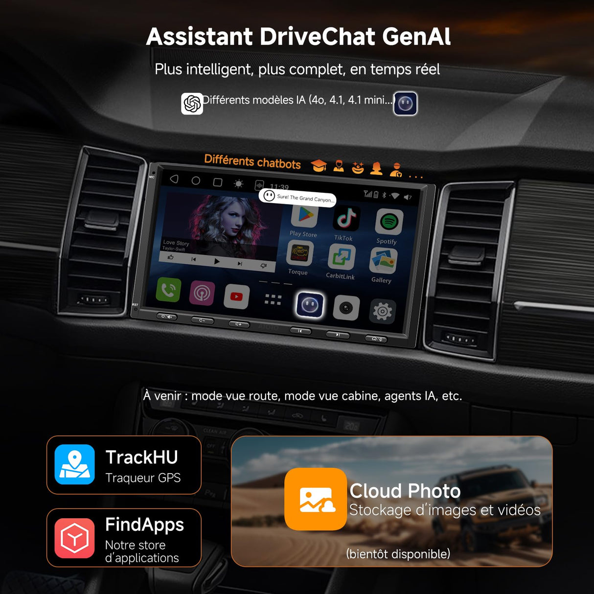 ATOTO S8G2A79UN 7" Double Din Android autoradio con Camere Anteriori e Posteriori 1080P, CarPlay/Android Auto Senza Fili, Touchscreen QLED, 4G, Wi-Fi, Bluetooth, USB, DSP, AMP, SUB, GPS & AI