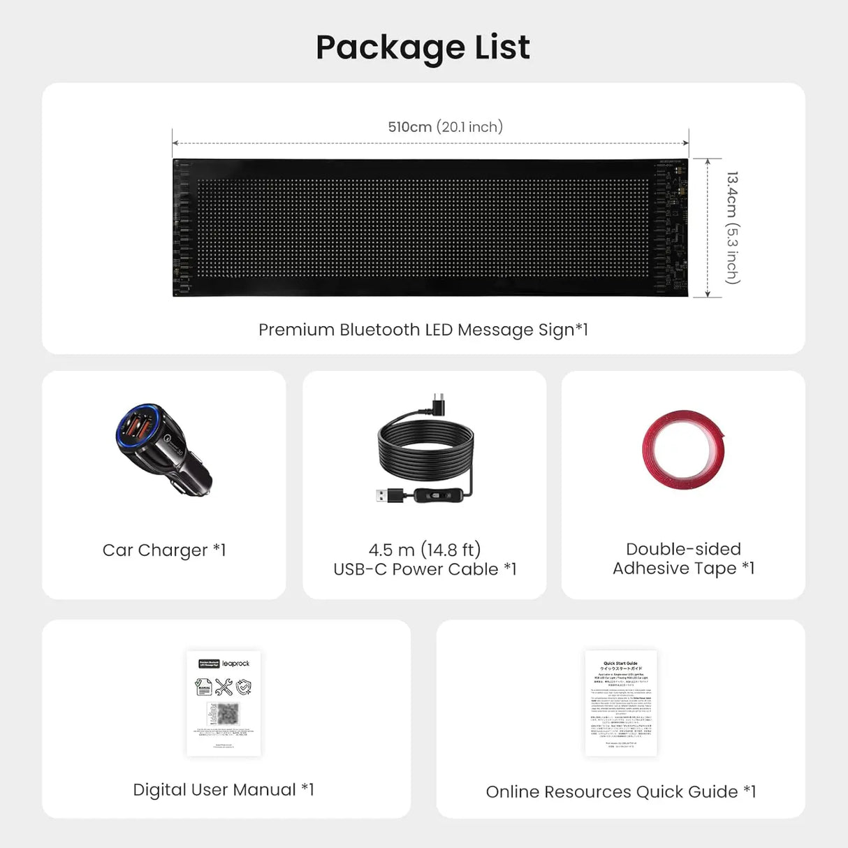 LEAPROCK 21" HD LED Light Sign for Car - Programmable Flexible Display with Bluetooth Control, Custom Logos/Animations & Eco Mode for Car Windshield