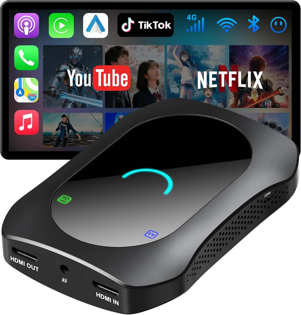 ATOTO CB7SAX フルAndroid 4G LTE Magic Video Box ワイヤレスCarPlay/Android Autoアダプター HDMI出力対応、セカンドスクリーン&ゲーム機モニター接続、デュアルBluetooth&Wi-Fi、GPSトラッカー、DVDプレーヤー対応
