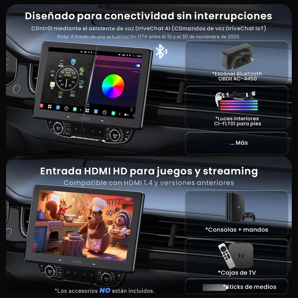 ATOTO X10G110E Radio 1 DIN Android 10" QLED, 8GB+128GB, Pantalla Flotante, CarPlay y Android Auto Inalámbricos, 4G LTE, Doble Teléfono, 2 Bluetooth, 36B-EQ, SCVC