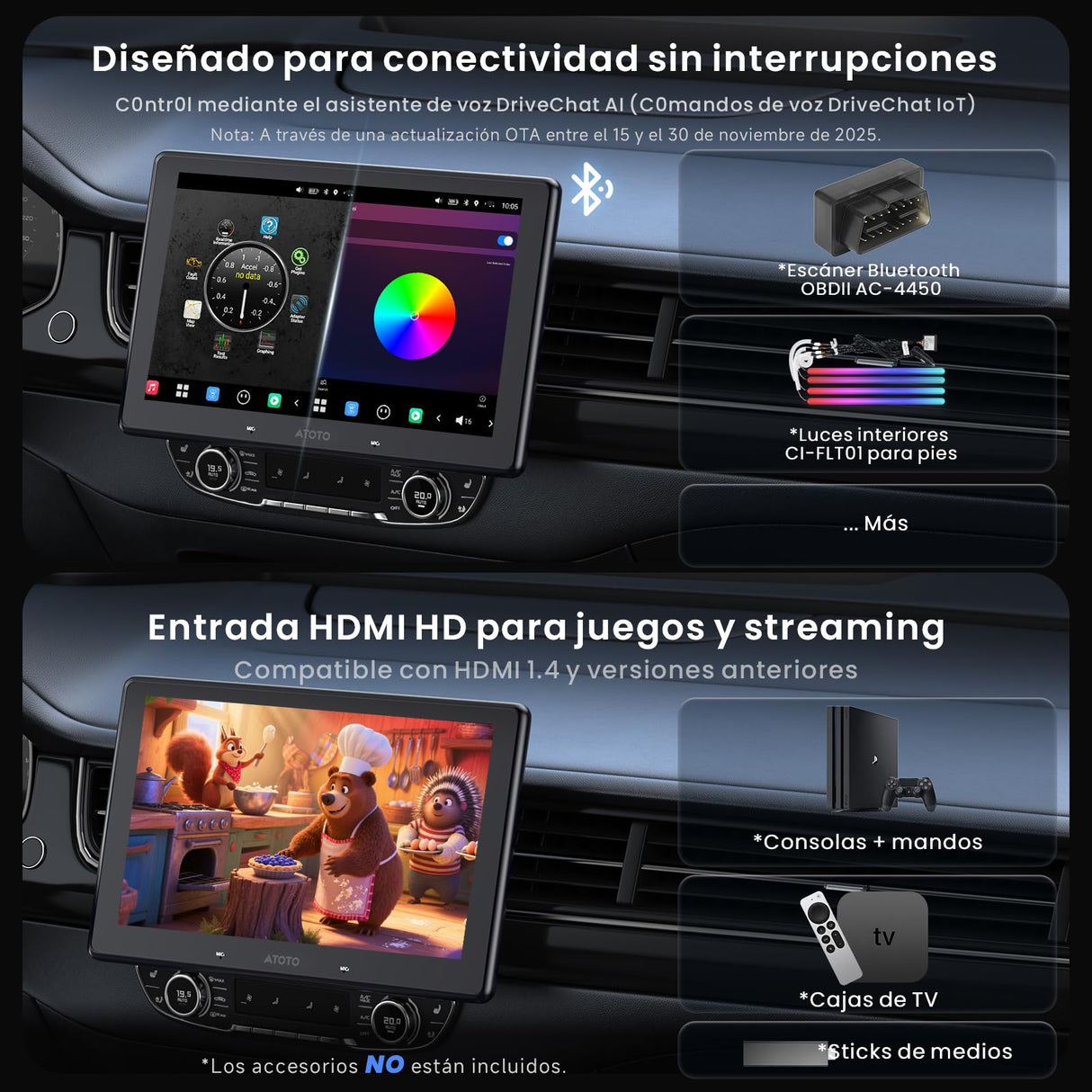 ATOTOZONE 10" QLED AI Radio Android 1 DIN, 8G+128G, 4G LTE,Pantalla Flotante Coche,CarPlay y Android Auto Inalámbricos, Doble Teléfono & 2 Bluetooth,36B-EQ,SCVC,X10G110E