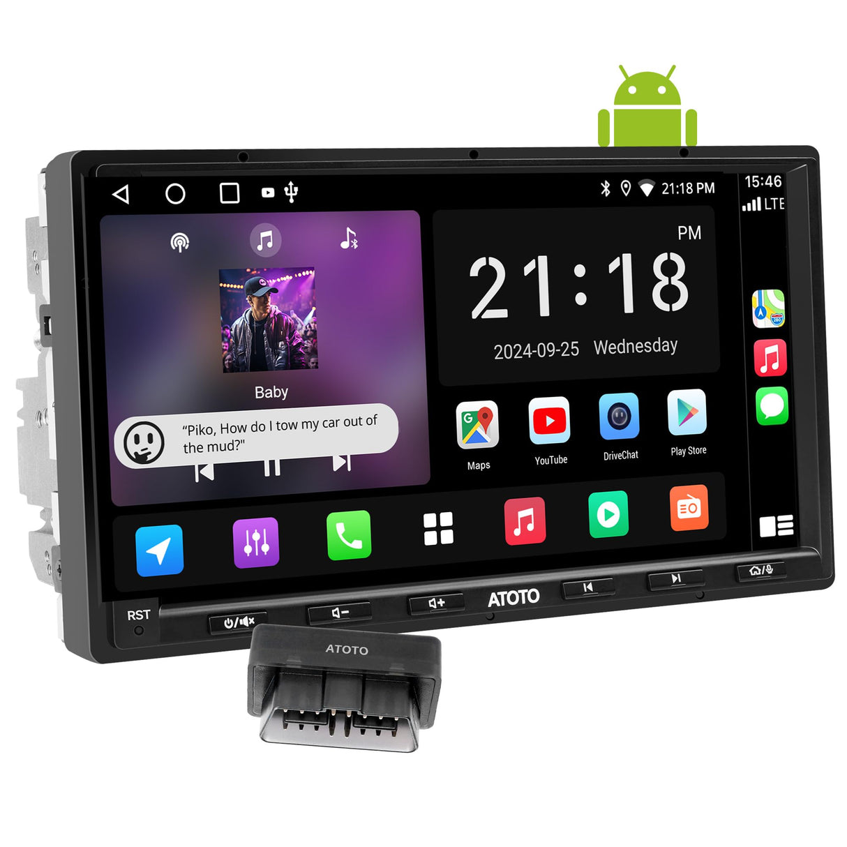 ATOTO A5LG2A7T 7" Double Din Car Stereo with OBD2 Scanner, IPS Touchscreen 1280x720, Wireless CarPlay & Android Auto, 24-Band EQ DSP, GPS Tracker, FM, USB, TF, 2G+32G