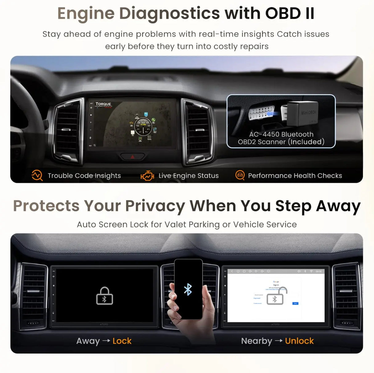 ATOTO S8L 7inch AI Android Double Din Car Stereo, w/OBD, 4G SIM+WiFi,4G+64G