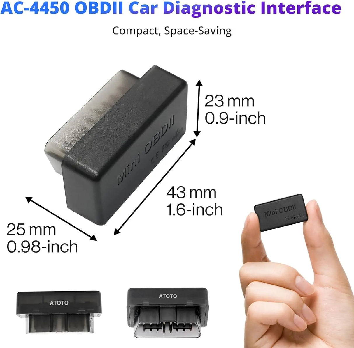 ATOTO AC-4450 Bluetooth OBD2 Scanner, Car Diagnostic Tool & Engine Fault Code Reader for Check Engine Light, Compatible with Torque App, Works with All ATOTO Series
