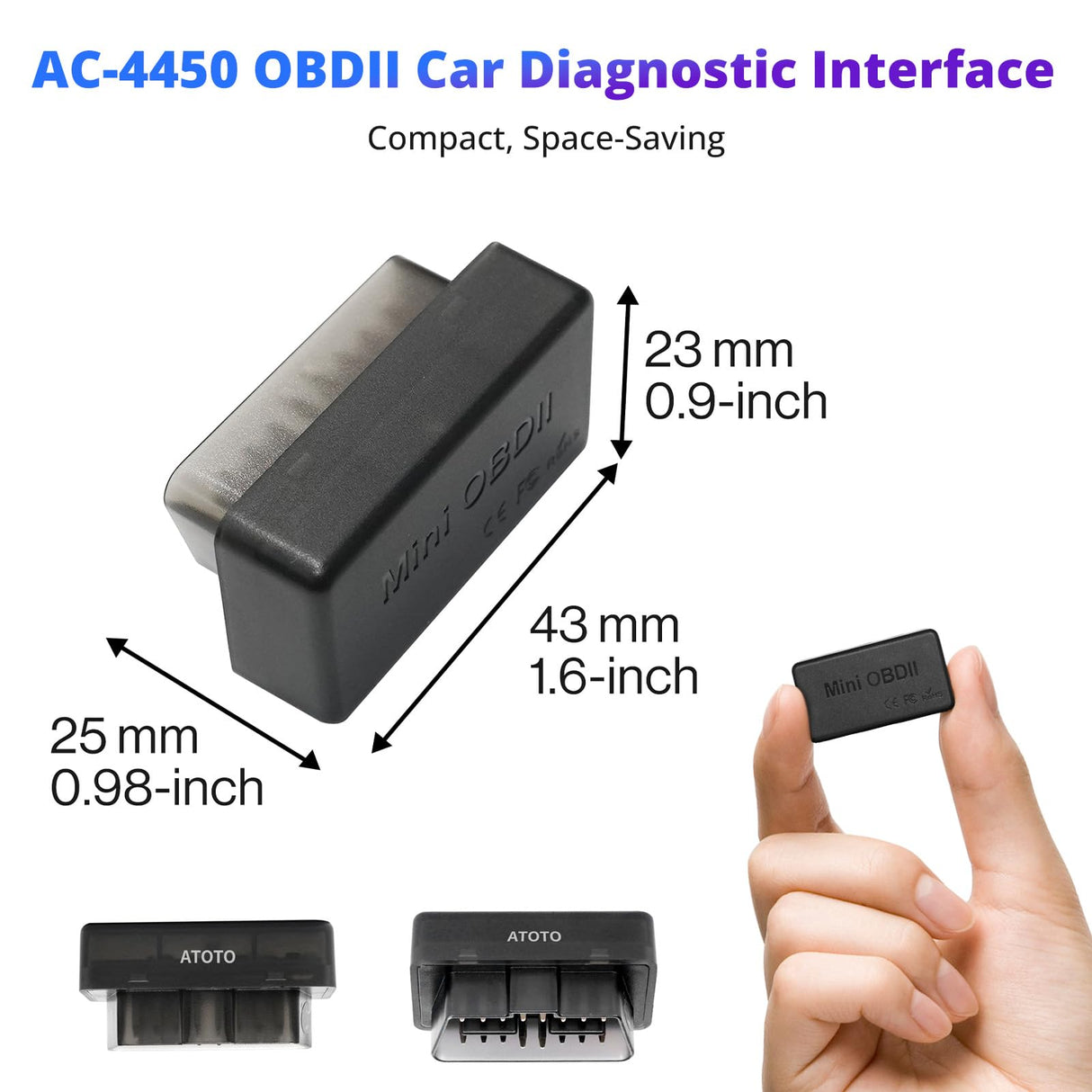 ATOTO AC-4450 Bluetooth OBDII/OBD2 Diagnosegerät – Fahrzeugmotor-Fehlercode-Leser, Motorprüflichtanzeige, kompatibel mit Torque App, passend für A6, S8, X10, P9 Serien (Nicht geeignet für P5 und P8 Serien)