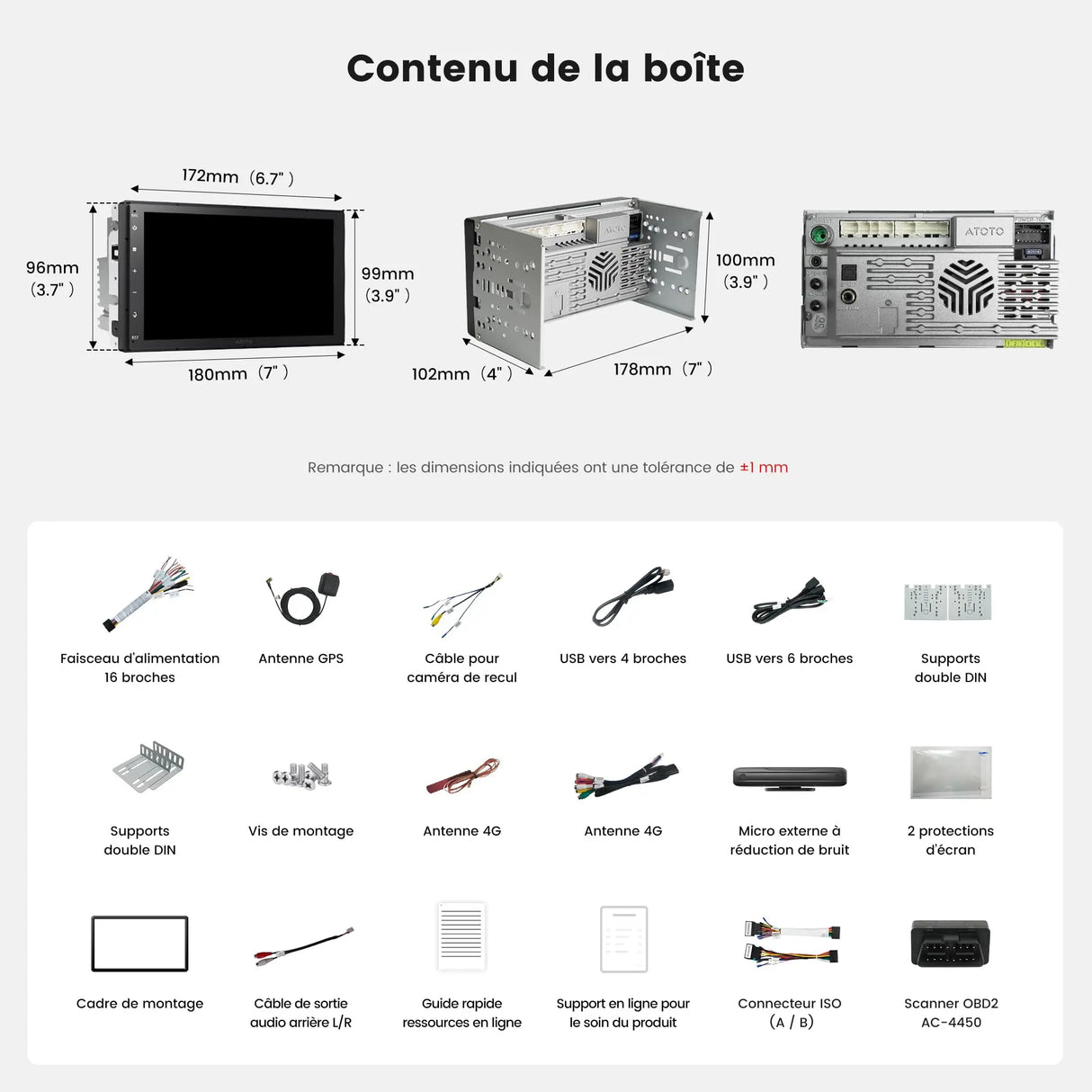 ATOTO A7G2B7PKL-S04 7" QLED Autoradio 2 DIN Android, 4G LTE/WiFi, CarPlay & Android Auto sans fil, DSP HiFi 4V avec Sortie Optique/Coaxiale, GPS Tracking, IA DriveChat, OBD2 Inclus
