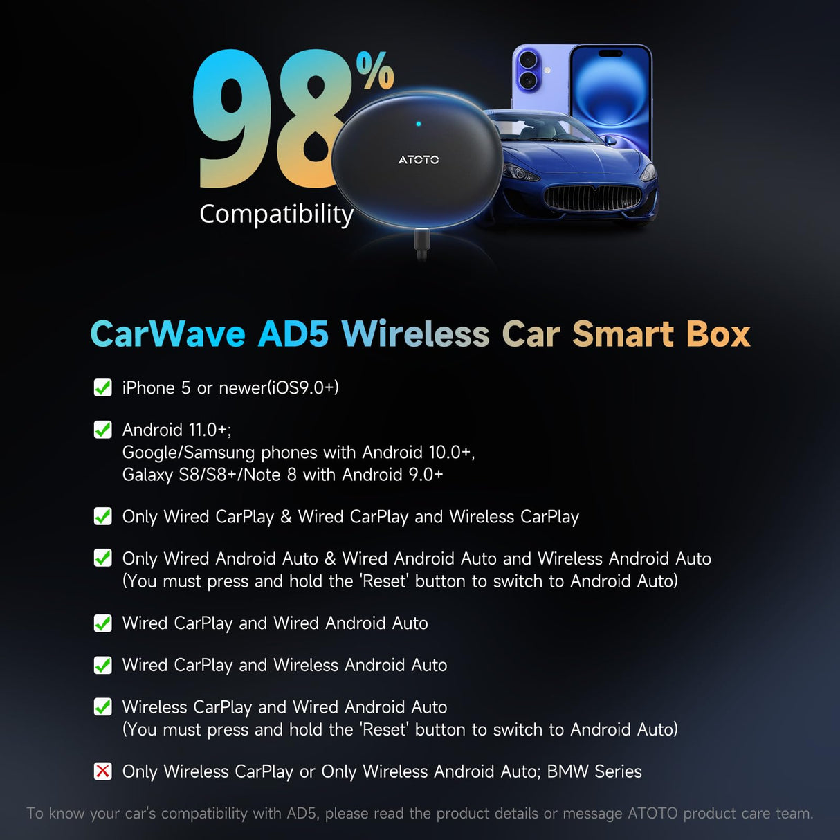 ATOTOZONE Wireless Android Auto Adapter AD5