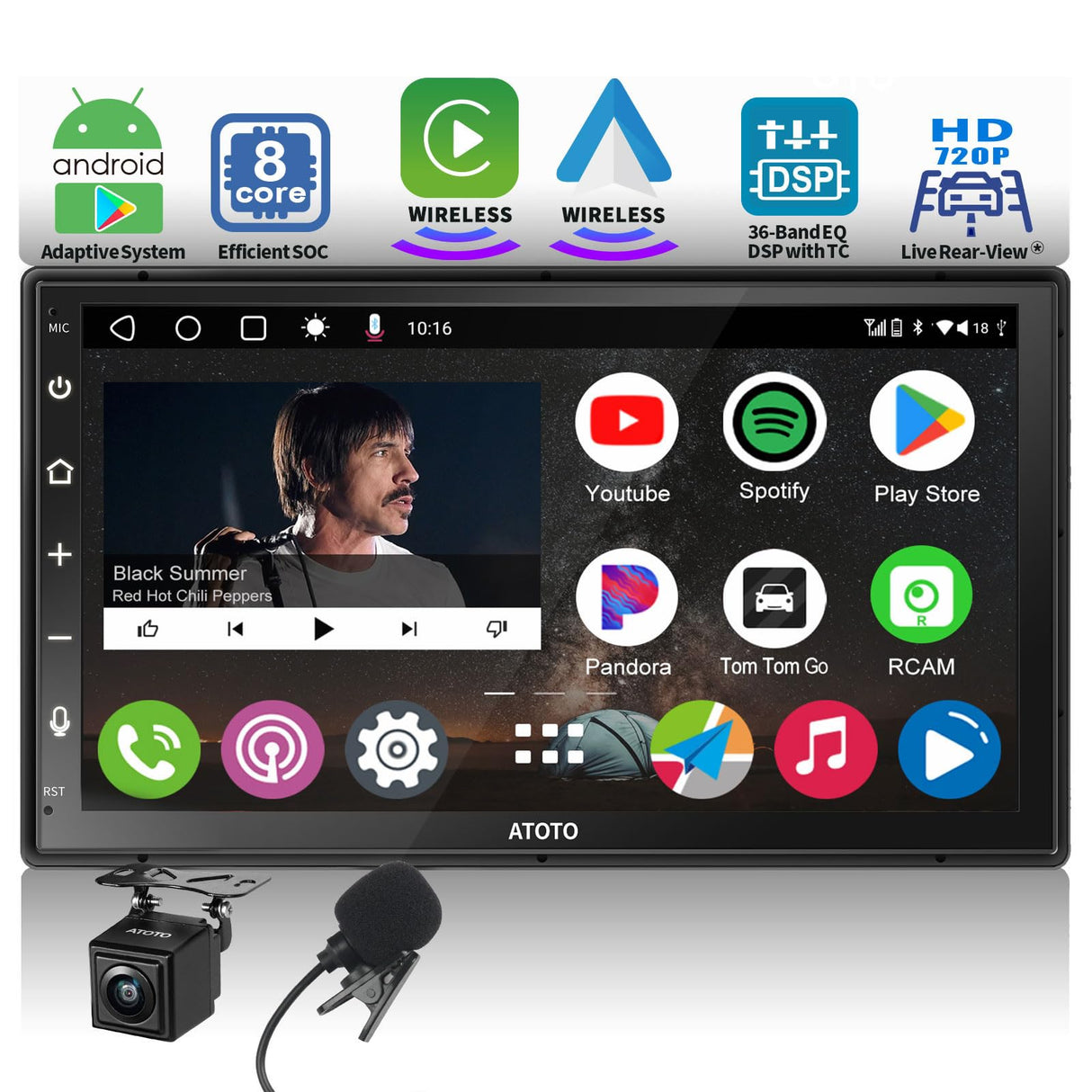 ATOTO A6G2B7PF Autoradio 2 DIN 7 Pollici con Telecamera di Backup HD e Microfono, Android, Radio DAB, Doppio Bluetooth, Wireless CarPlay/Android Auto, WiFi/BT/USB Tethering, Mirror Link, GPS/FM/RDS
