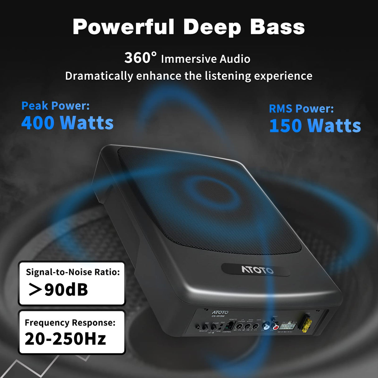 ATOTO CS-101SW 10-Inch Active Under-Seat Subwoofer, 400W Max Power with Built-in Amplifier & Remote Control