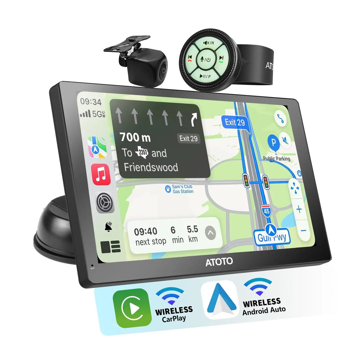 ATOTO P509SD 9" Portable Sat Nav with QLED Touchscreen, Wireless CarPlay & Android Auto, Bluetooth, 1080P Backup Camera, SWC, Auto-Dimming & GPS Navigation