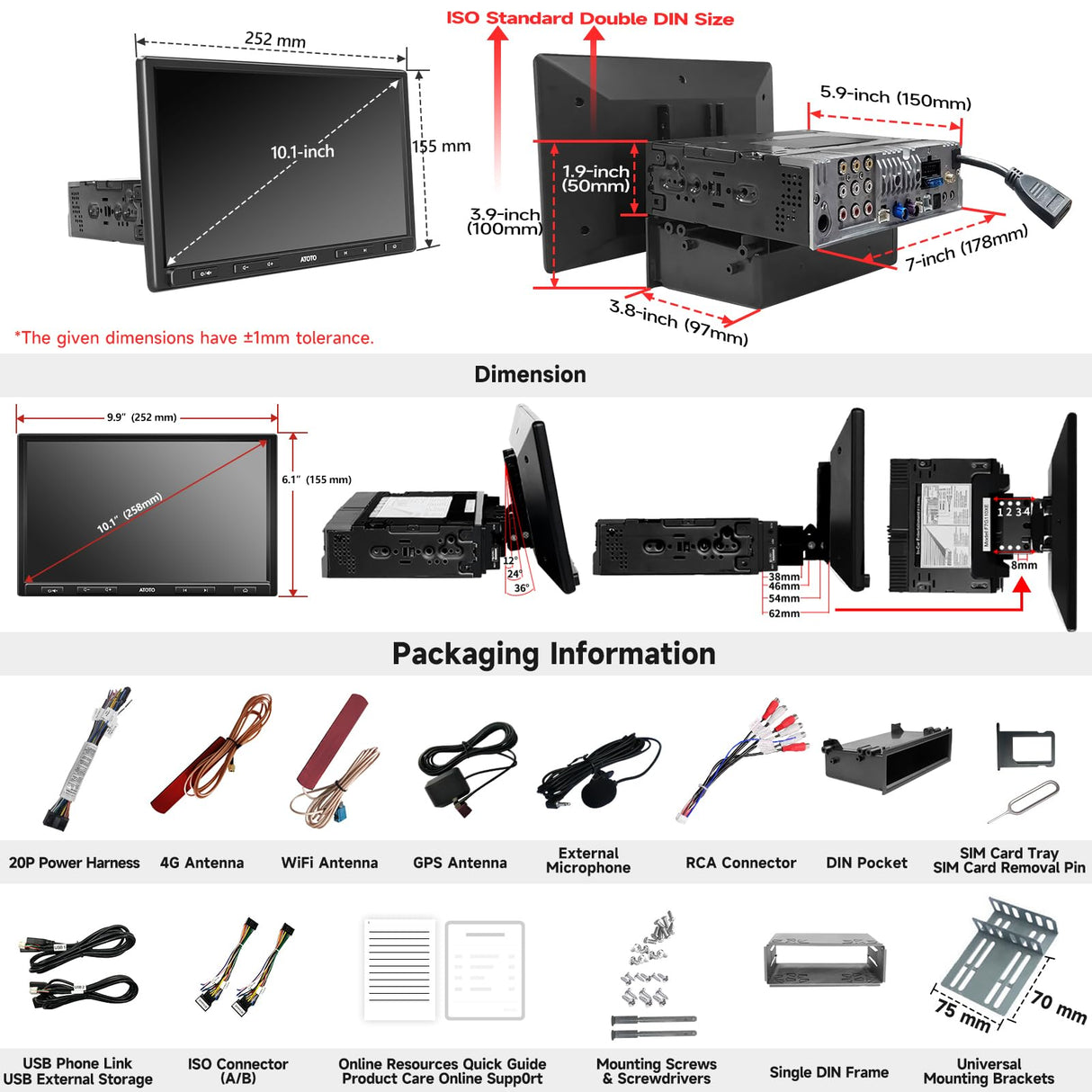 ATOTO S8G1104PRN Autoradio 2 DIN Android 10,1 Pouces – 2x Bluetooth, 2G+32G, LRV, Apple CarPlay sans Fil, Android Auto Filaire, Partage Internet WiFi/BT/USB