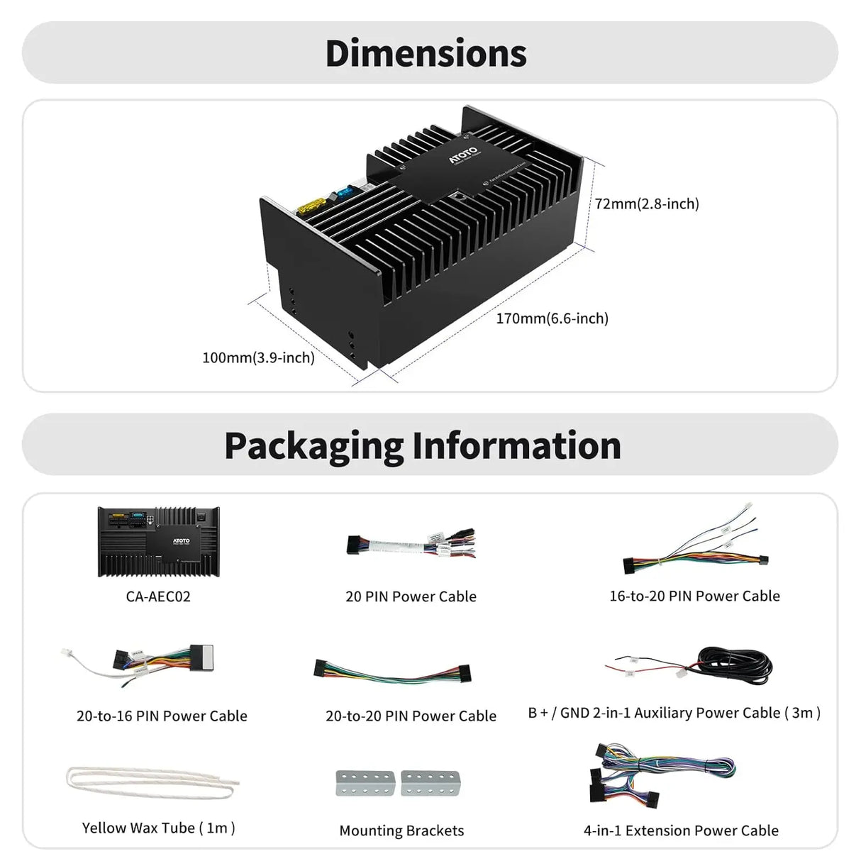 ATOTO CA-AEC02 Power Pack Amplifier, Quick and Easy Plug-N-Play Installation, Great Sound Quality, Only Compatible with Selected ATOTO Car Stereos