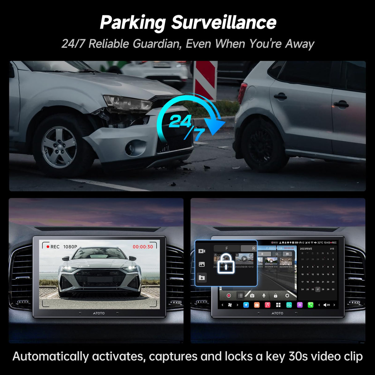 ATOTO AC-FHD02LR Telecamera per Auto Retromarcia 1080P con Registrazione, WDR, Visione Notturna, LRV, Traccia GPS, IP67 Impermeabile, Soppressione Luce, Registrazione Loop, per Serie X10