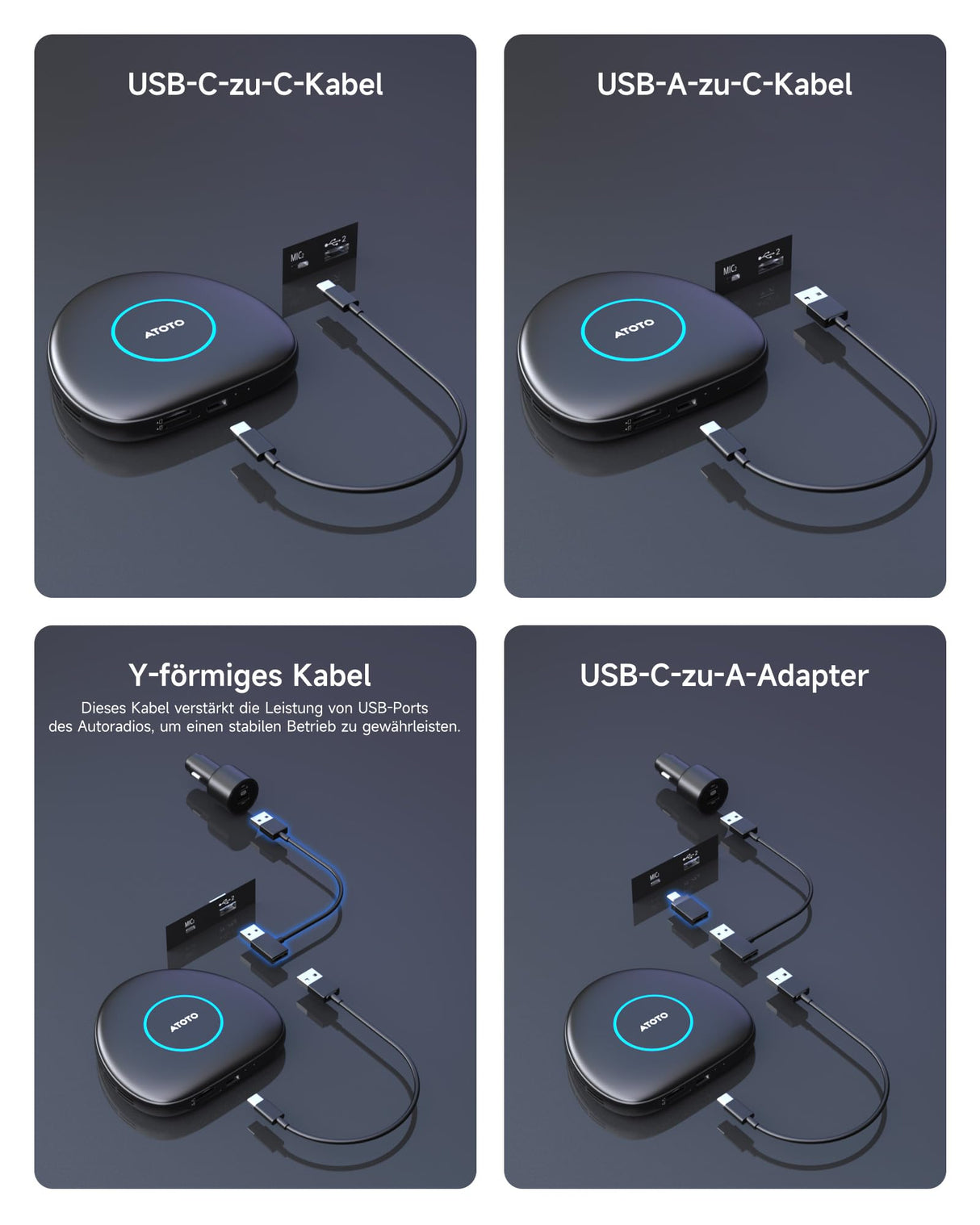 ATOTO CB6C Kabelloser CarPlay-Adapter Android 13 KI-Box, 4G LTE, 4 GB + 64 GB, TrackHU GPS & DriveChat KI, Dualband-WLAN, BT 5.0, Plug & Play-Smart-Box